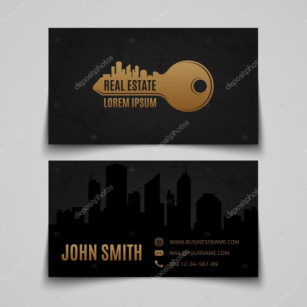 Real estate simple key logo. Business card template. Vector illustration