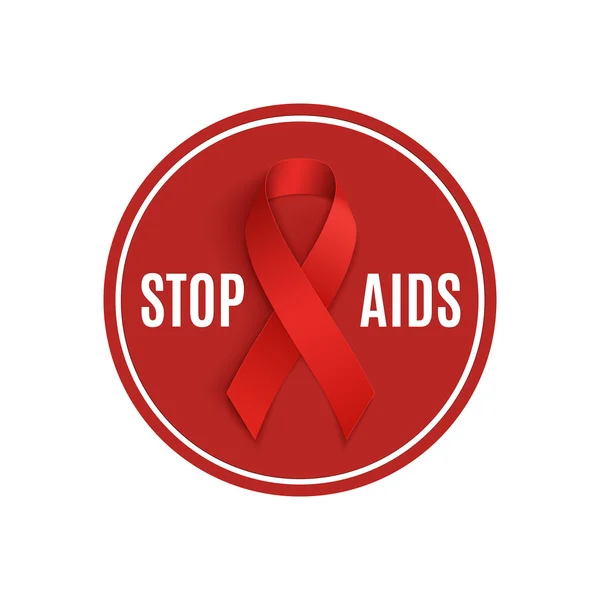 Stop segno AIDS con nastro rosso . — Vettoriale Stock