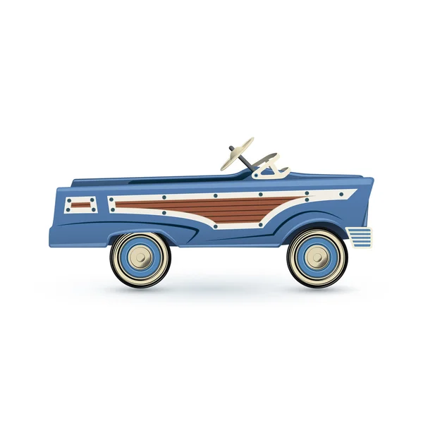 빈티지, 오래 된 파란색 장난감 페달 차. — 스톡 벡터
