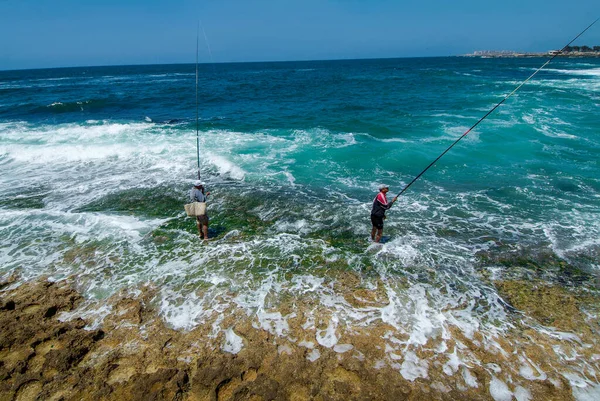 2007 Alejandría Egipto Pescadores Costa Del Mar Mediterráneo Con Grandes —  Fotos de Stock