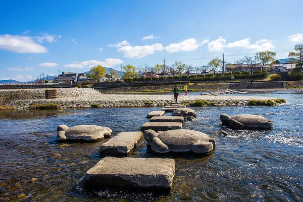 Amazing Stones Walking Path Crossing Katsura River Kyoto Next Stones — Stock fotografie