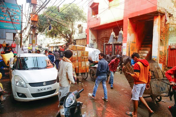 2019 Delhi Hindistan Delhi Deki Ana Çarşı Yolu Birçok Insan — Stok fotoğraf
