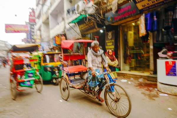 2019 Delhi Índia Rickshaw Main Bazar Exotismo Índia Inverno — Fotografia de Stock