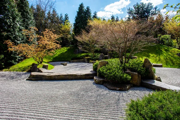 Idyllischer Blick Auf Trockene Landschaft Vielfalt Des Japanischen Gartens Den — Stockfoto