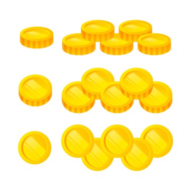 Vektör izometrik para çizimi. Düz altın sikkeler..