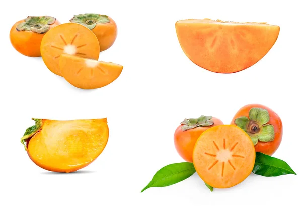 Rijpe Persimmons Geïsoleerd Witte Achtergrond — Stockfoto