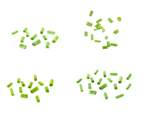 Κομμένα Φρέσκα Πράσινα Κρεμμύδια Που Απομονώνονται Λευκό Φόντο — Φωτογραφία Αρχείου