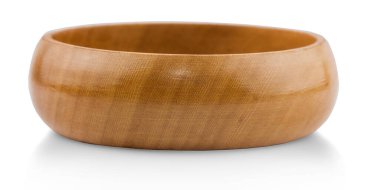 Boş ahşap kase beyaz arkaplanda izole