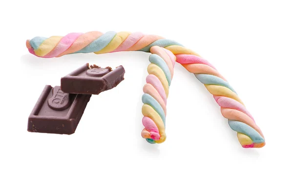 Pillecukor Egy Csokoládé Elszigetelt Fehér Alapon — Stock Fotó