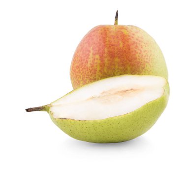 Olgun William armutları, beyaz arka planda izole edilmiş.