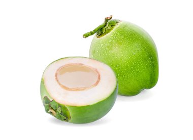 su damlası yeşil hindistan cevizi beyaz arkaplanda izole