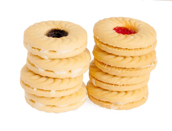 Koekjes Met Jam Geïsoleerd Witte Achtergrond — Stockfoto