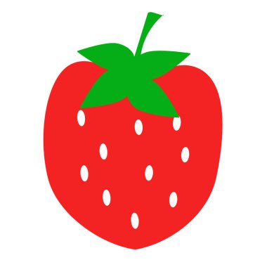 Sağlıklı gıda ve diyet kavramları için beyaz arka planda izole edilmiş yeşil yapraklı basit kırmızı çilek çizimi