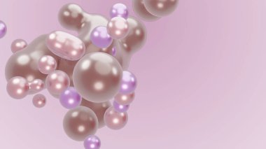 3D render animation motion design presentation background wallpaper metasphere. Pink purple abstract meta sphere liquid shape moving deformation transition to meta balls bubbles drops pearls molecules