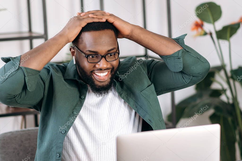 portrait african american attractive business employee laptop working