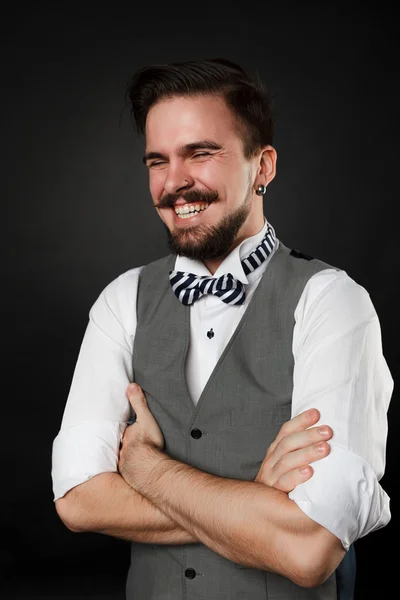 Handsome guy with beard and mustache in suit — Stock Photo, Image