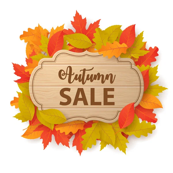 Sonbahar indirimli arka planda yapraklar. Alışveriş satışı, tanıtım afişi, afiş, el ilanı, davetiye, internet sitesi veya tebrik kartı olarak kullanılabilir. Vektör illüstrasyonu