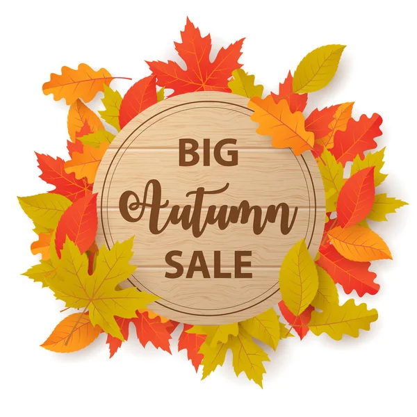 Sonbahar indirimli arka planda yapraklar. Alışveriş satışı, tanıtım afişi, afiş, el ilanı, davetiye, internet sitesi veya tebrik kartı olarak kullanılabilir. Vektör illüstrasyonu