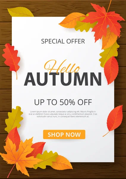 Плакат Осенней Распродажи Листьями Можно Использовать Покупки Промо Плаката Баннера — стоковый вектор