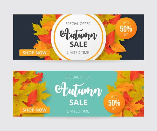 Banner Für Den Herbstverkauf Mit Blättern Kann Für Einkäufe Werbeplakate — Stockvektor