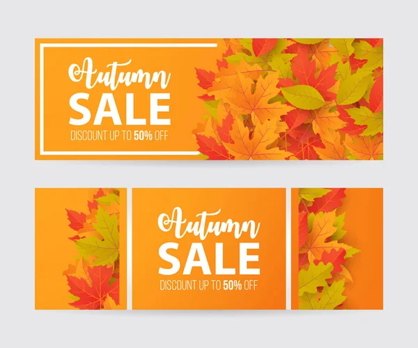 Ensemble Bannière Vente Automne Avec Des Feuilles Peut Être Utilisé — Image vectorielle