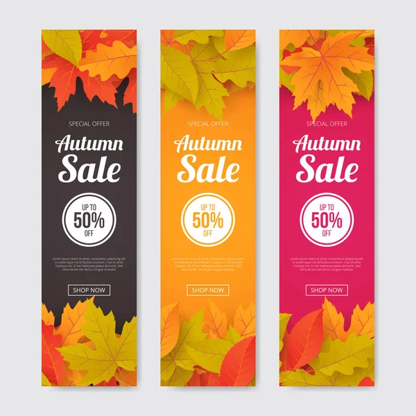Set Autumn Sale Banner Leaves Can Used Shopping Sale Promo — Stock Vector