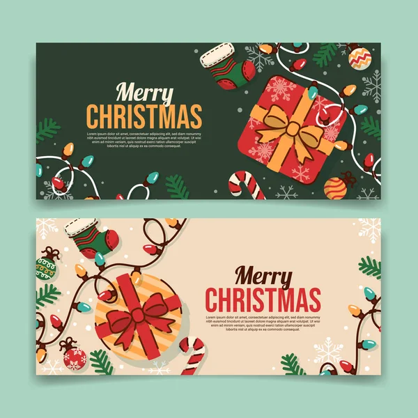 Hediyeler ve Şenlik Dekorasyonlarla Mutlu Noeller Kartı. Vektör İllüstrasyonu