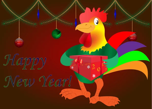 Año Nuevo bolas de regalo rama celebración año del gallo — Vector de stock
