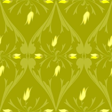 desen soyutlaması flora yeşil yaprak çiçek lale sarı duvar kağıdı