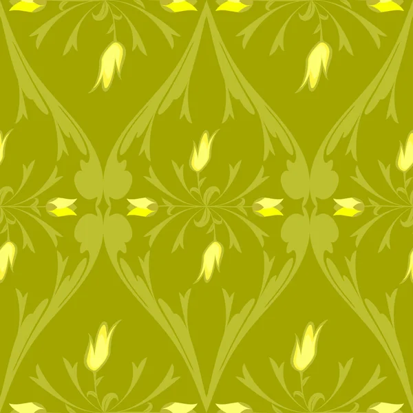 Pattern abstraction flora green leaf flower tulip yellow wallpaper — Stock Vector