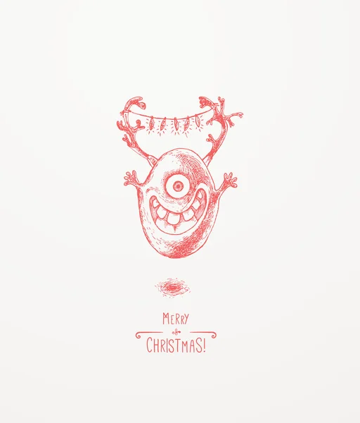 The little Christmas monster. Christmas greeting card — Stock Vector