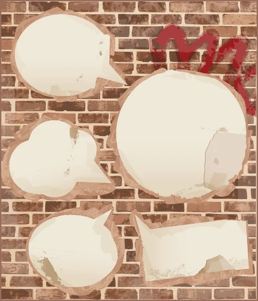 Tekstballonnen op bakstenen muur textuur — Stockvector