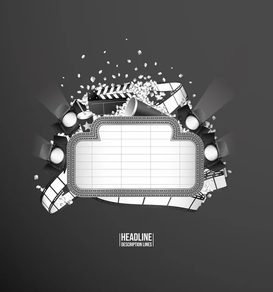 Movie theme composition. Black & White — Stock Vector