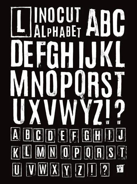 Lino cut alphabet — Stock Vector