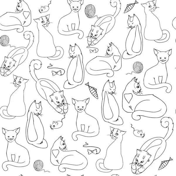 Czarno-biały bezszwowy wzór z uroczymi kotami — Wektor stockowy