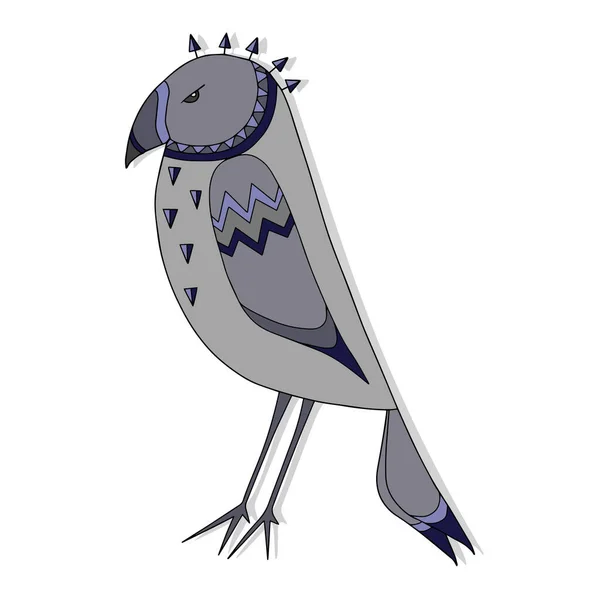 Uccello dei cartoni animati con diversi ornamenti etnici. Illustrazione vettoriale — Vettoriale Stock