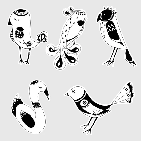 Sada dekorativních ptáků v lidovém stylu — Stockový vektor