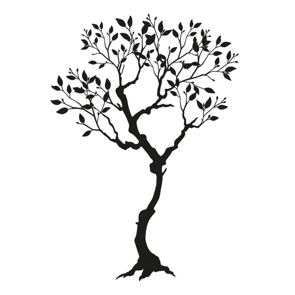 Silhouette of a black tree with leaves and buds on a white background. Vector illustration — Stock Vector