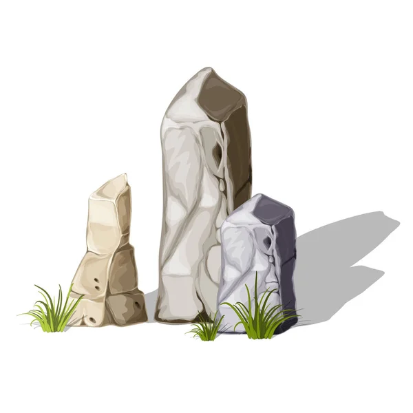 Stenar och stenar natur stenblock på vit bakgrund. Vektor Illustration. — Stock vektor