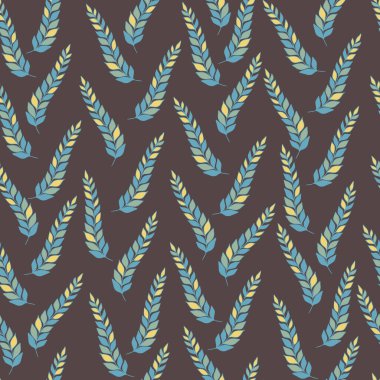 Dalların çiçeksiz desenleri. Gri arkaplan vektörsüz desen üzerinde bırakır. Modaya uygun renklerde botanik baskısı. Tekstil, kumaş, duvar kağıdı, ambalaj kağıdı, tasarım ve