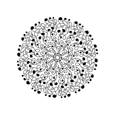 Tek renkli güzel dantelli dantel Mandala, yuvarlak yapraklı stilize dallar. Meditasyonun tasarım elementi. Sayfa boyama kitabı, sanat terapisi. Vektör İlişkisi İllüstrasyonu