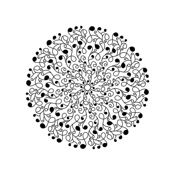 Černobílý Krásná Dekorativní Krajka Mandala Stylizované Větvičky Kulatými Listy Prvek — Stockový vektor
