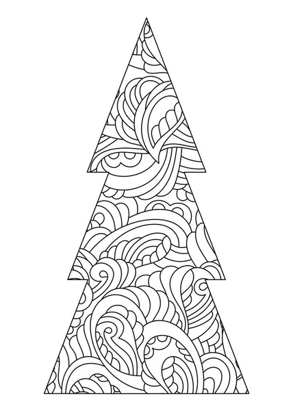 Malvorlagen Geschmückter Weihnachtsbaum Handgezeichnete Vektor Schwarz Weiß Illustration Auf Weißem — Stockvektor