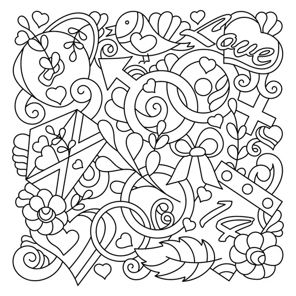 Doodle Ilustración Vectorial Dibujo Mano Plantilla Tarjeta Felicitación Colorear Amor — Vector de stock