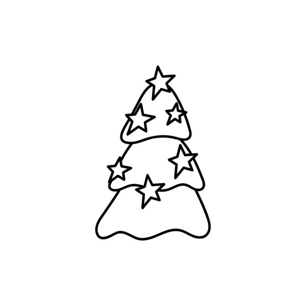 Disegno da colorare per bambini, Albero di Natale decorato. Illustrazione vettoriale in bianco e nero disegnata a mano su sfondo bianco — Vettoriale Stock