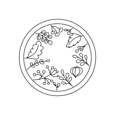 Doodle Autumn illüstrasyonu. Renkler. El çizimi sanat eseri. Yapraklar, böğürtlenler ve bitkiler. Çocuklar ve yetişkinler için sanat.