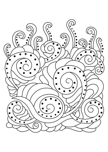 Libro para colorear garabatos dibujados a mano rizo ornamental, ola. Diseño del boceto vectorial — Vector de stock