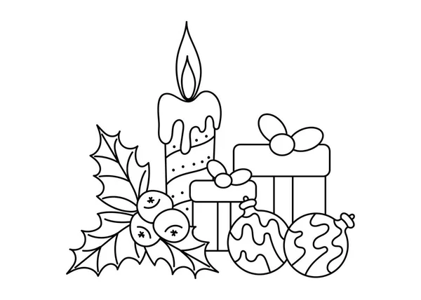 Зимняя Рождественская Книга Раскраска Детей Ручной Рисунок Новогодняя Векторная Композиция — стоковый вектор