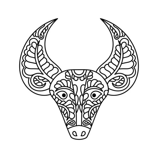 Página Para Colorear Zodiaco Buey Chino Dibujado Mano Bull Vector — Vector de stock