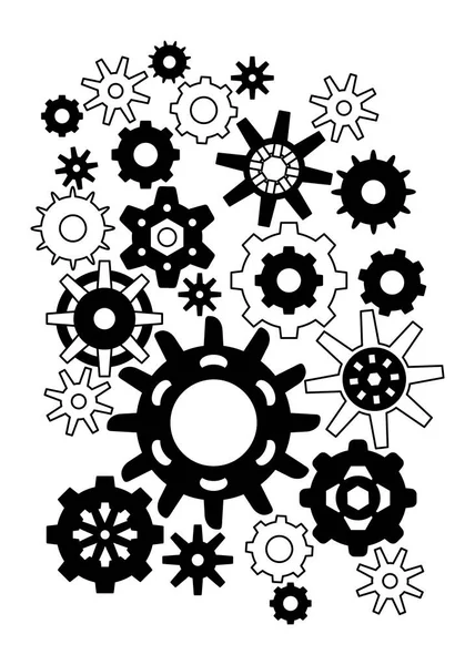 Steampunk Gears Background Coloring Page Kids Black White — Stock Vector